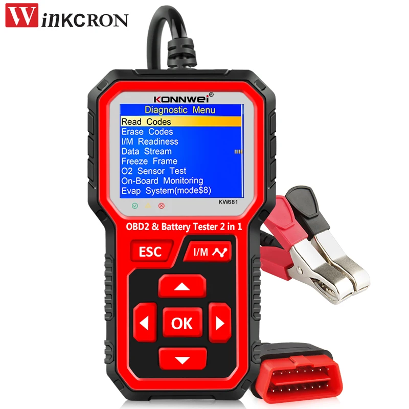 Professional OBD2 Scanner KW681 for Car Motorcycle Battery Tester 6V 12V 2000 CCA Cranking Charging OBDII Auto Diagnostic Tool