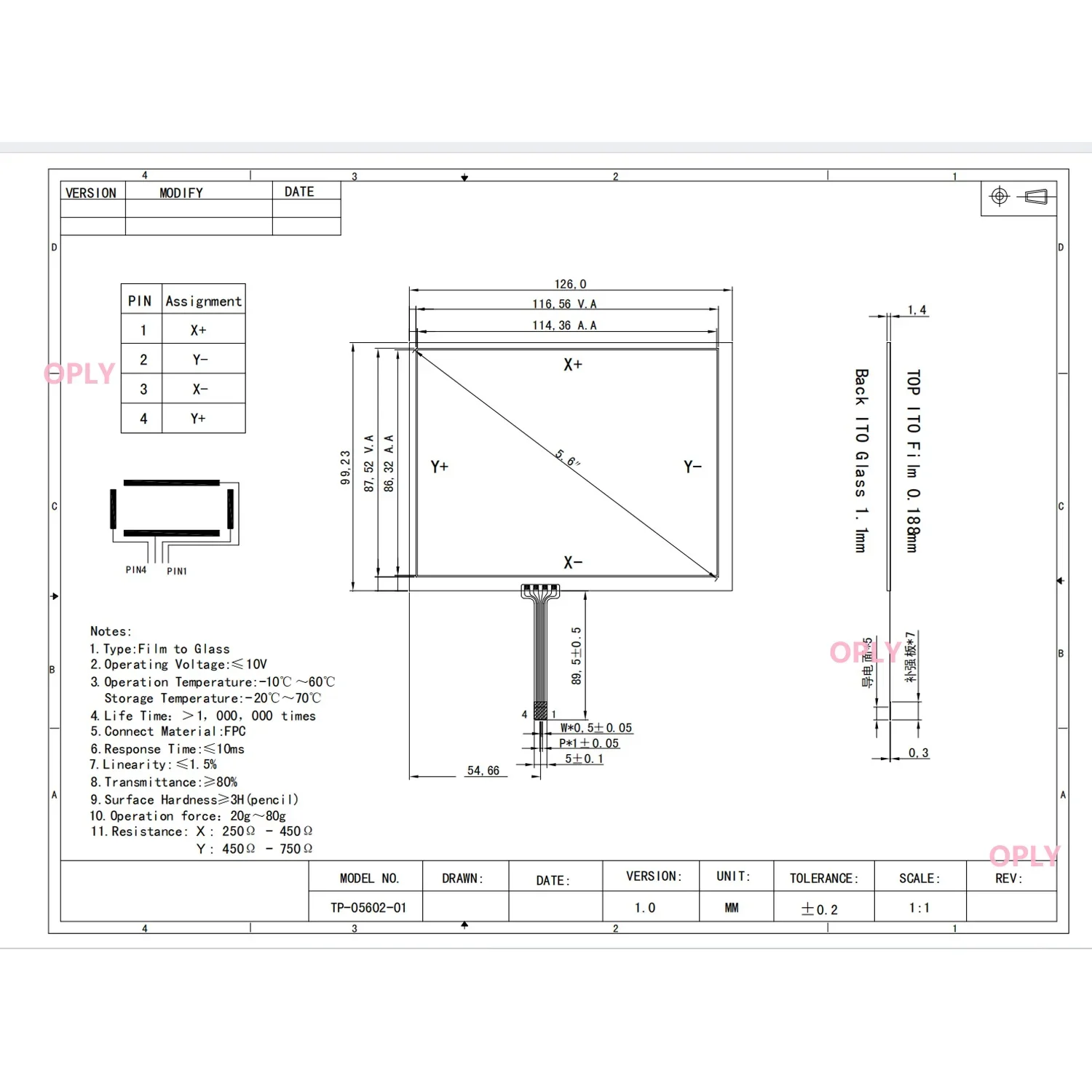 4 Wire 114*86MM 5.6inch Resistive touch screen sensor TP panel glass  digitizer Thick for industrial advertising car display