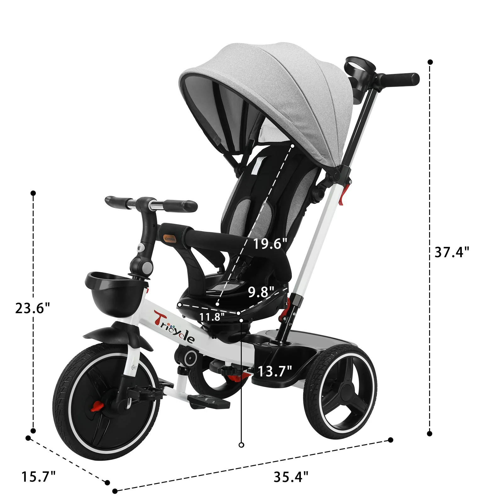 Ubravoo Kinderwagen Driewieler Ride Bike, 360 graden rotatie Zitten en liggen, Selderheid Demontage en montage, 1-5 jaar