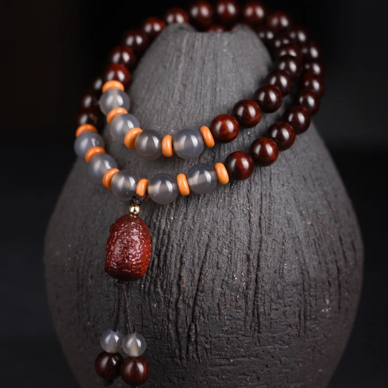 

Indian Small Leaf Rosewood Double Circle Bracelet Men s And Women Cultural Toys Beads Paired With Agate Formless Wooden jewelry