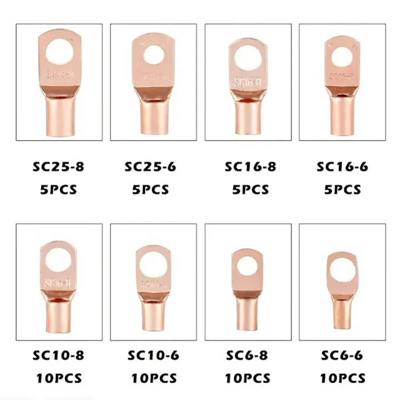 60pcs Wire Lug Connector Ring SC6-25 Copper Connectors Bare Cable Electric Crimp Terminal Connector Kit