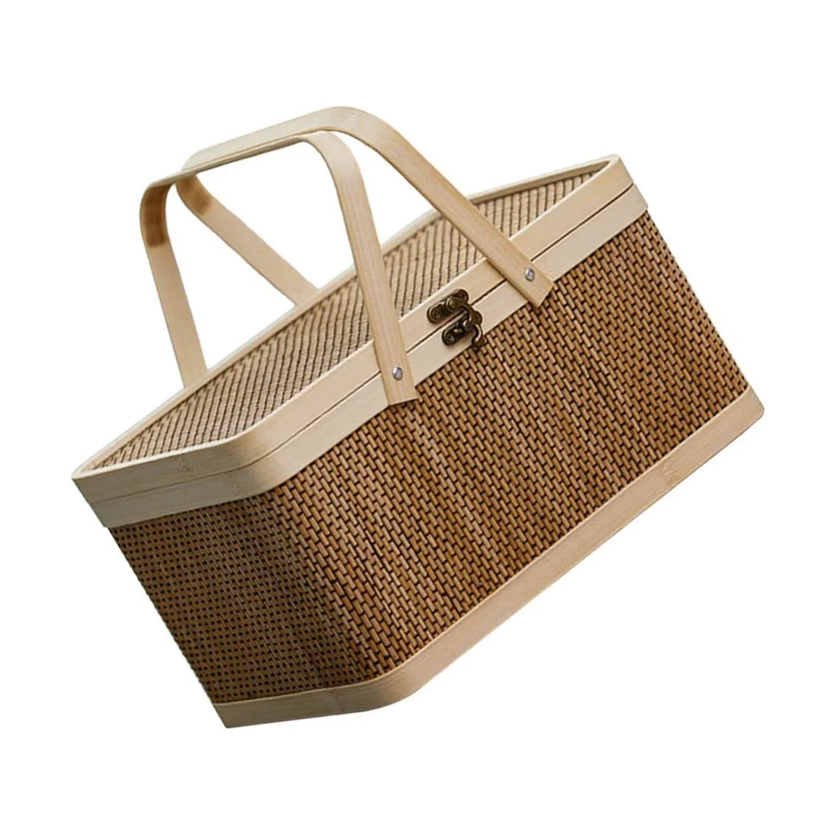 Bamboo Basket Natural -Friendly Woven Basket Bamboo Picnic Basket with Lid Handheld Snacks Bread Storage Basket