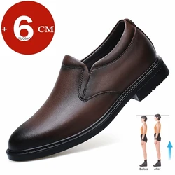 Elevator Loafers Wedding Men Leather Shoes Business British Formal Dress Shoes Height Increase Insole 6CM Lift Plus Size 35-47