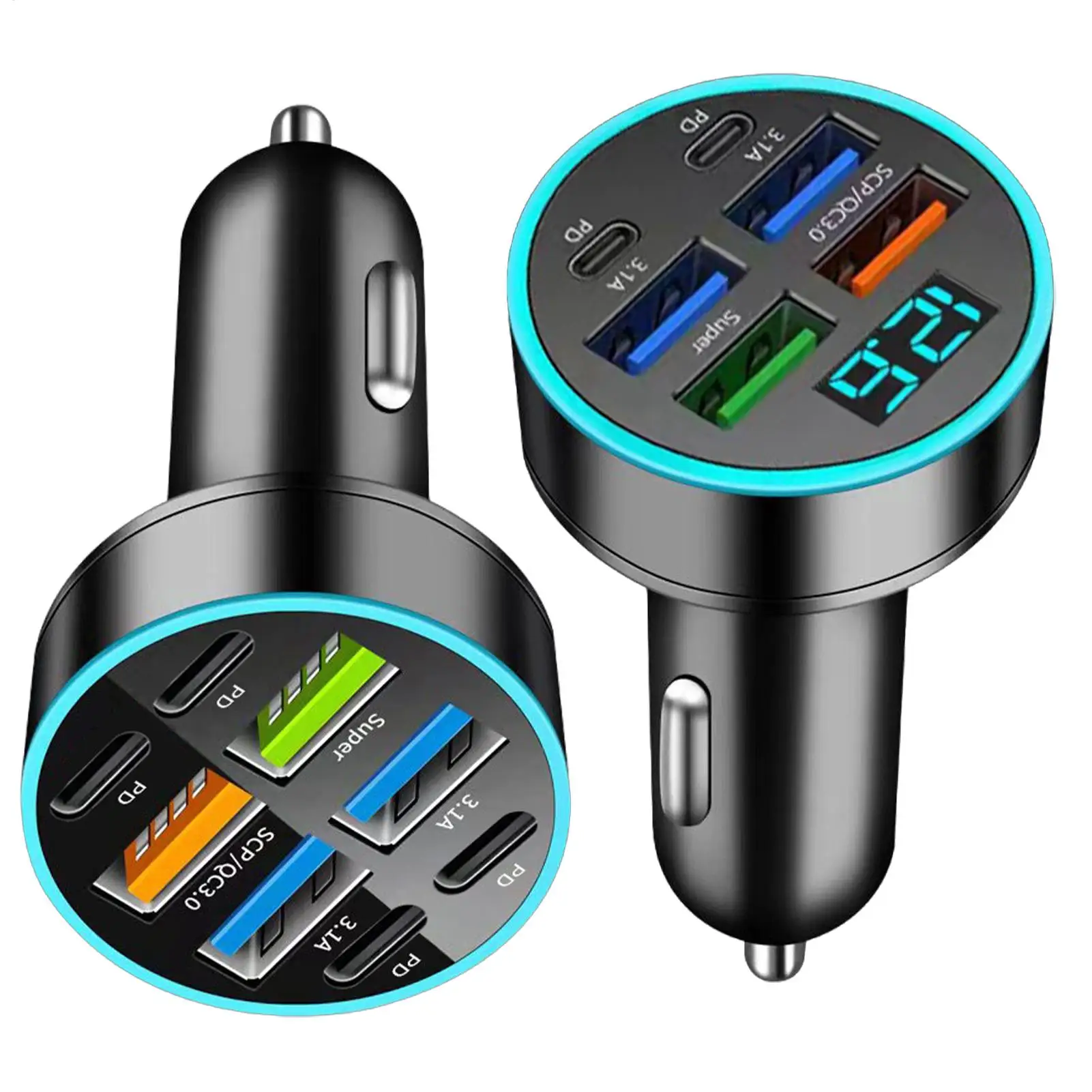 66W 5Port USB Car Charger Fast Charge Digital Display Monitoring Chargers For IPhone SamsungXiaomi Cigarette Lighters Adapter