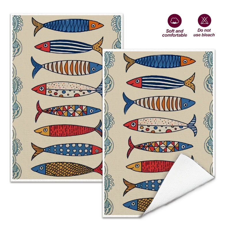 2Pcs, Colorful Striped Sardine Kitchen Towels, 40Cm*60Cm Towel Set, Best Kitchen Towels, Super Absorbent Soft Cleaning Cloth, Cooking and Baking Tea Towels, Hand Towels, Cleaning Cloths, Dishcloths, Kitchen Decor, Living Room Decorations, Kitchen Essentials, Home Essentials