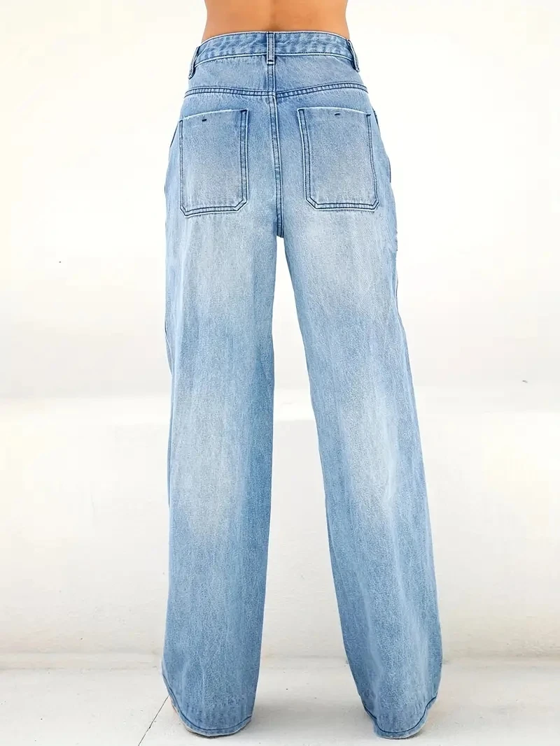 2024 nuovi jeans da donna gamba larga da donna a vita alta casual all-match comodi jeans blu chiaro