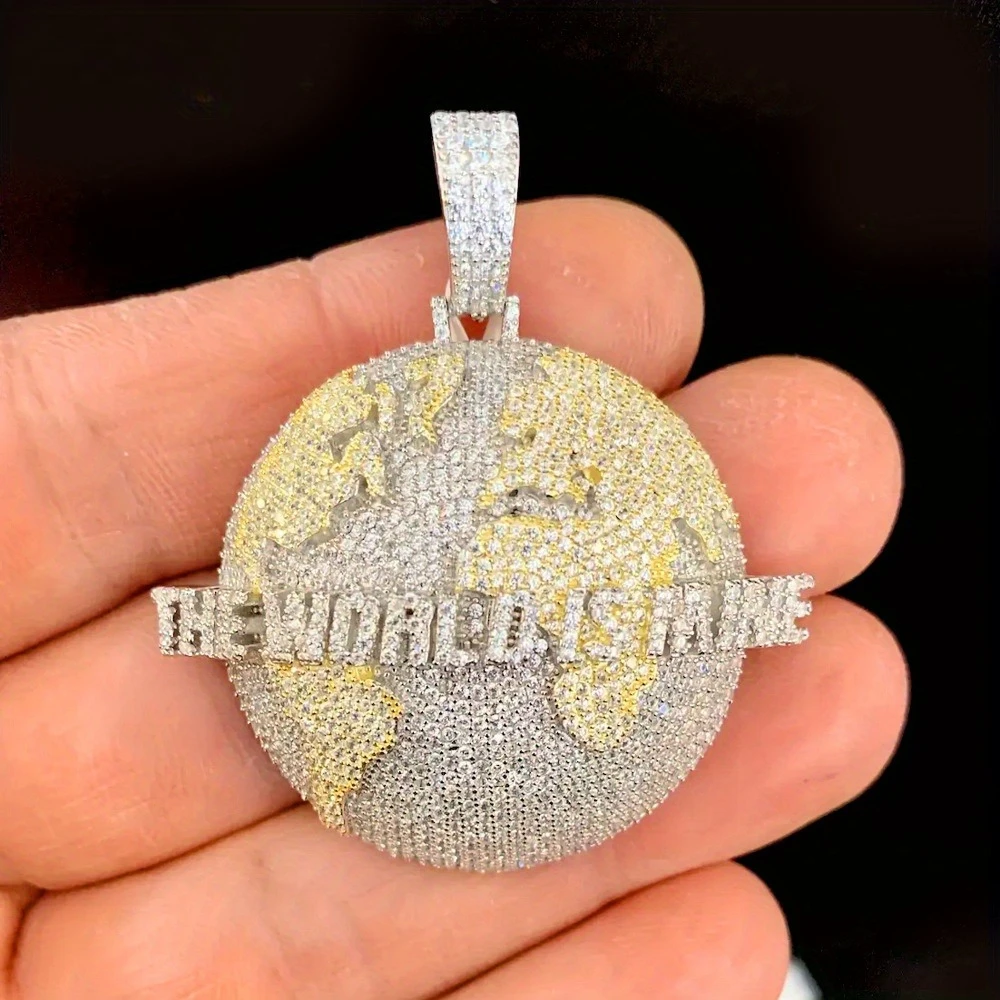 World Map Pendant Necklace for Men Women, 5A CZ Inlaid, Featuring Africa,  Luxury Hip Hop Jewelry for Boyfriend & Rap Stars