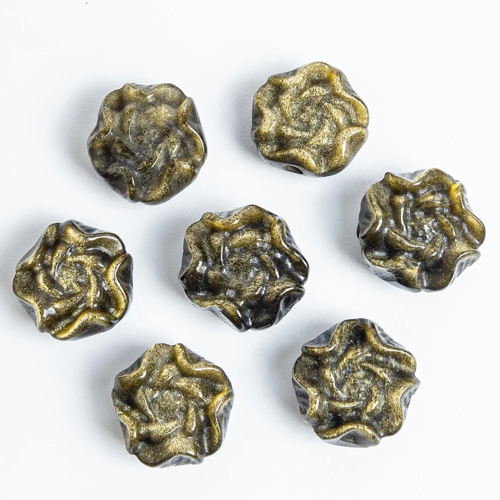 

5 шт., натуральный золотой обсидиан, божественная роза, подвеска в виде готической розы для изготовления ювелирных изделий, ожерелье «сделай сам», 13 мм с отверстием, без шнура