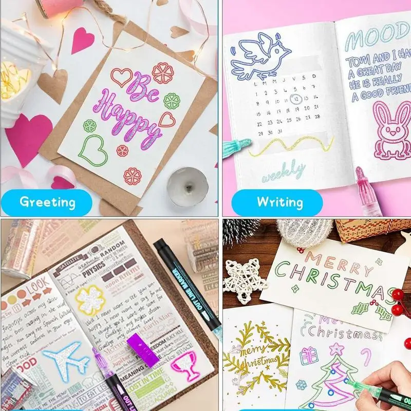 Мерцающие ручки, 8 цветов, ручки для рисования, набор маркеров для рисования, поздравительная открытка на день рождения, журнал для рисования, художественные поделки