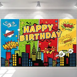 Super Hero City Child Birthday Backdrops Building SuperHero Baby Shower Party Photography Background