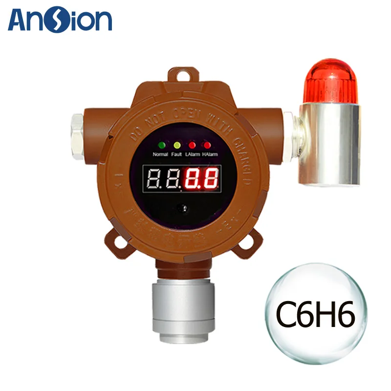 Industrial Benzene Gas Detector Fixed C6H6 Gas Detector Alarm 0-100ppm Sensor Calibrated 4-20mA CE ATEX Approval