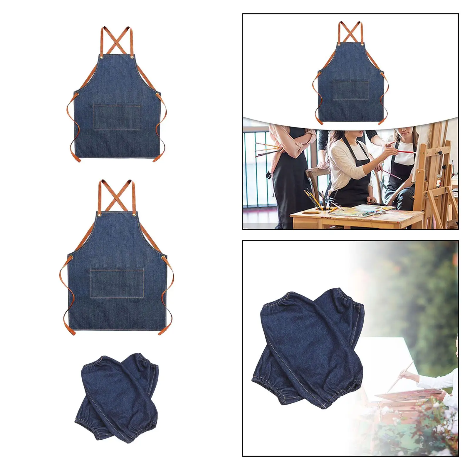 Denim Apron Cross Back Cooking Apron Children Unisex Adult with Large Pocket