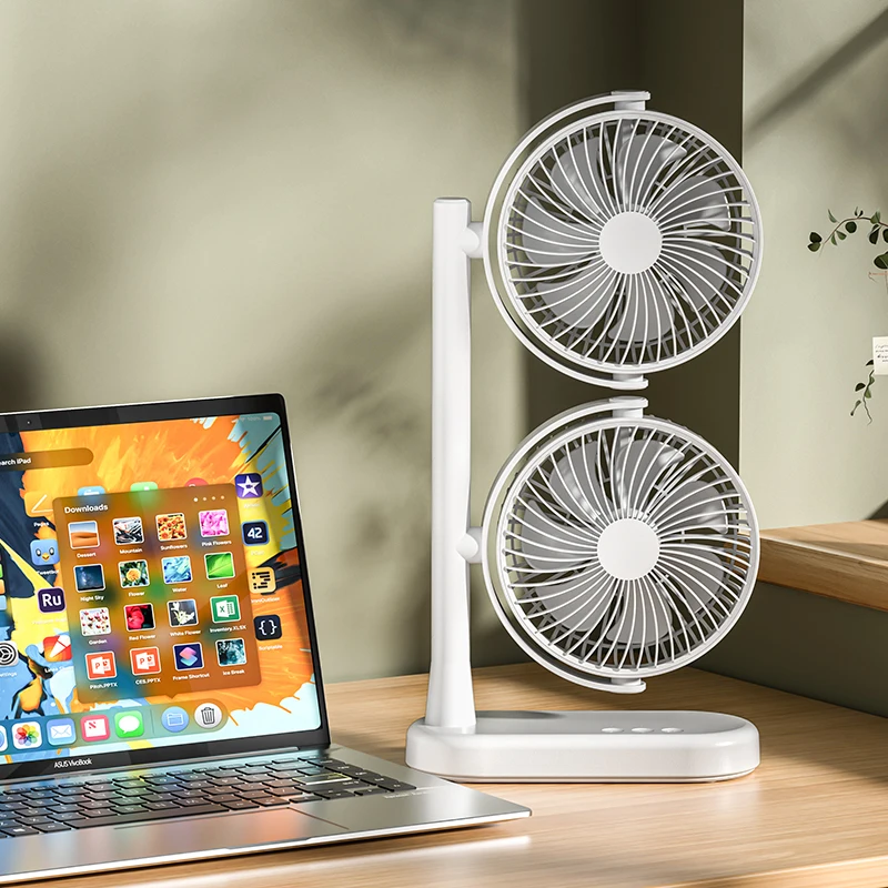 2024 Newest Dual Head Fan with Adjustable Air Speed and Direction USB Powered Convenient Desktop Fan