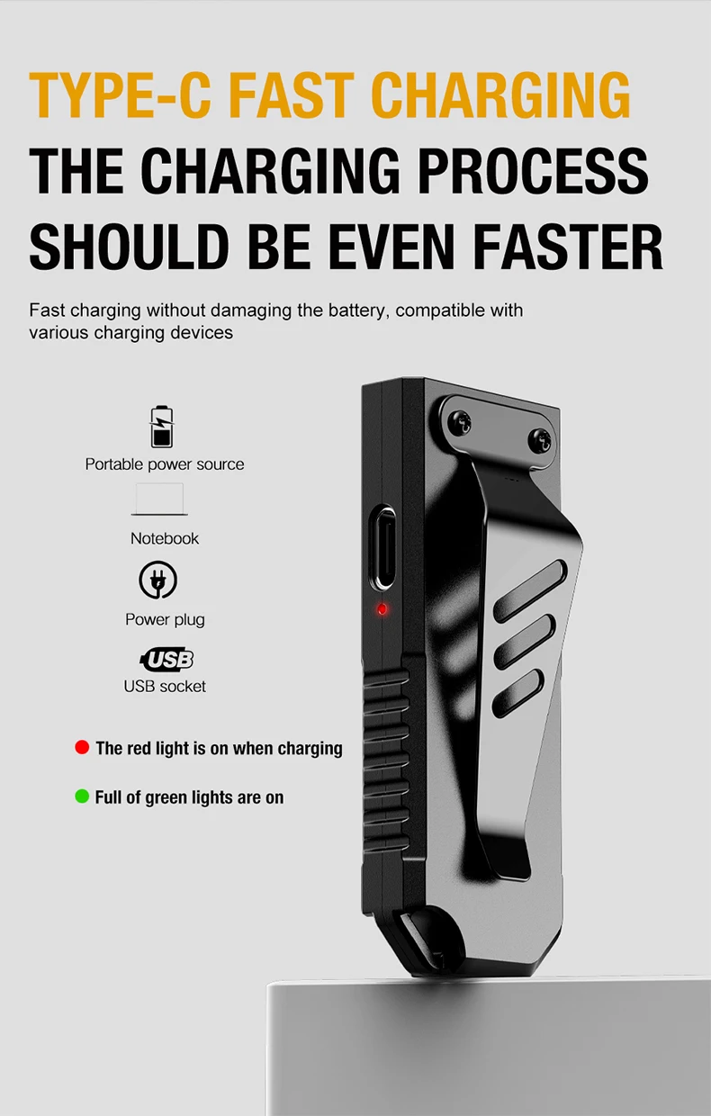 USB-Aufladbare Taschenlampe mit Stiftclip Leistungsstarke Mini-Arbeitsleuchte für Draußen mit Magnetischem Tragbarem Schlüsselanhänger LED COB Taschenlampe – Detail 11
