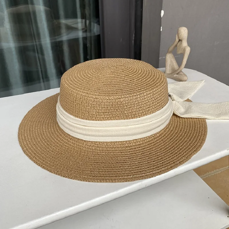 Women\'s Bow Straw Hat Summer Outdoor Beach Hats Breathable Sun Protection Cap Jazz Panama Wide Brim Fashion Travel Sun Hats