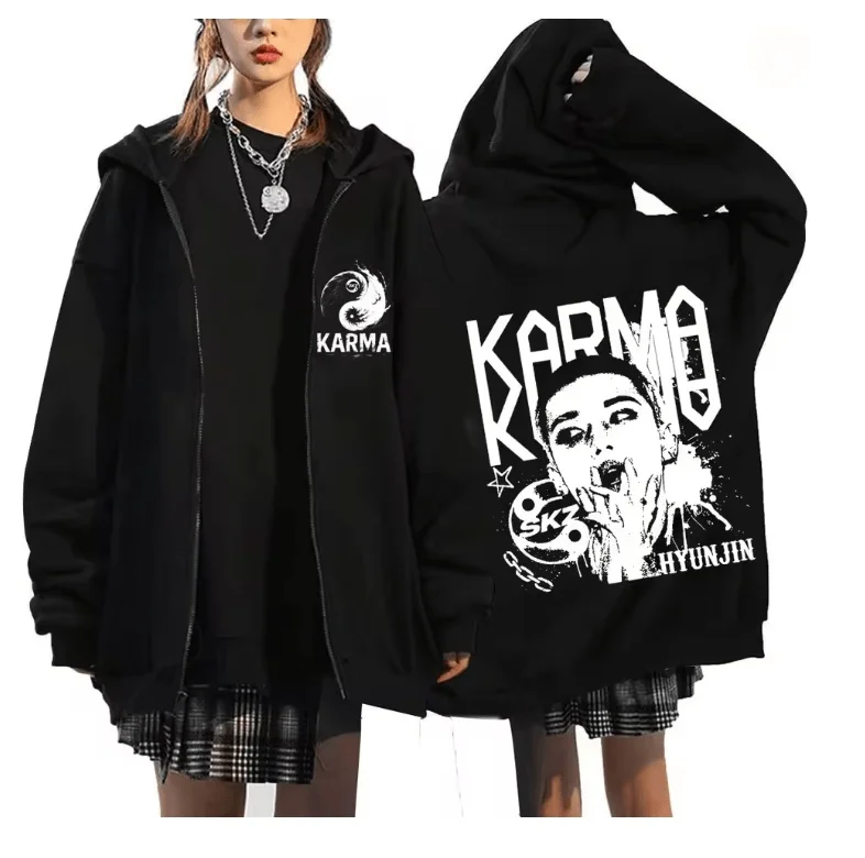 سترة بغطاء للرأس فضفاضة من الألبوم الرابع من KPOP، ملابس FELIX HAN BANGCHAN CHANGBIN LEE KNOW K-POP