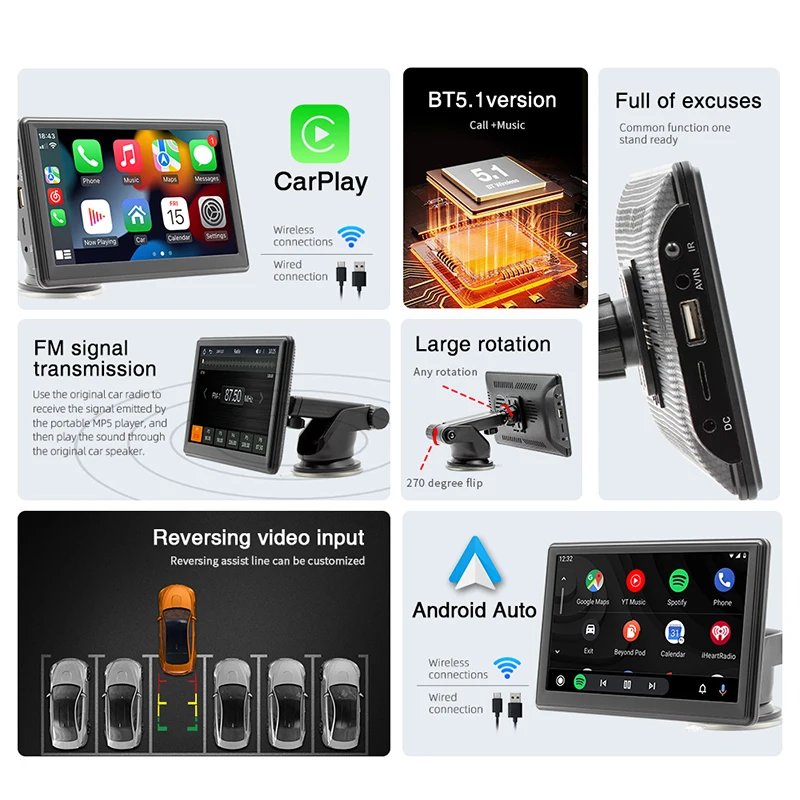 مشغل الوسائط المتعددة مع Apple CarPlay وAndroid Auto MP5 Player Radio Video Navigation Touch Screen لجميع المركبات #2