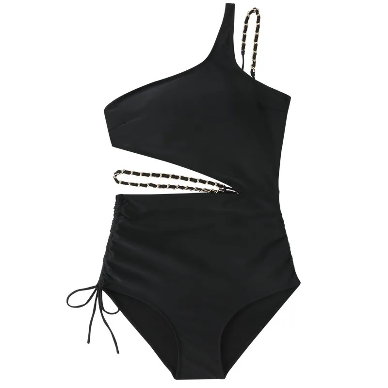 Hollow Out One-Piece Swimsuit Women Summer Sexy One-Shoulder Beachwear Bathing Suit Women Hot Spring Beach Resort Swimwear