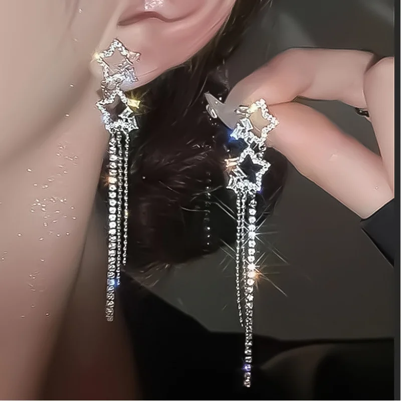 New Gold Color Shiny Bowknot Tassel Stud Earrings For Women Exquisite Rhinestone Bow Dangle Earrings Girls Jewelry Friends Gift