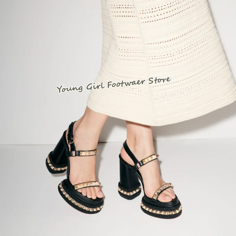 

Летние металлические украшения, цилиндрические босоножки на высоком каблуке, женская обувь в стиле ретро с круглой головкой, роскошные туфли на высоком каблуке с ручным управлением