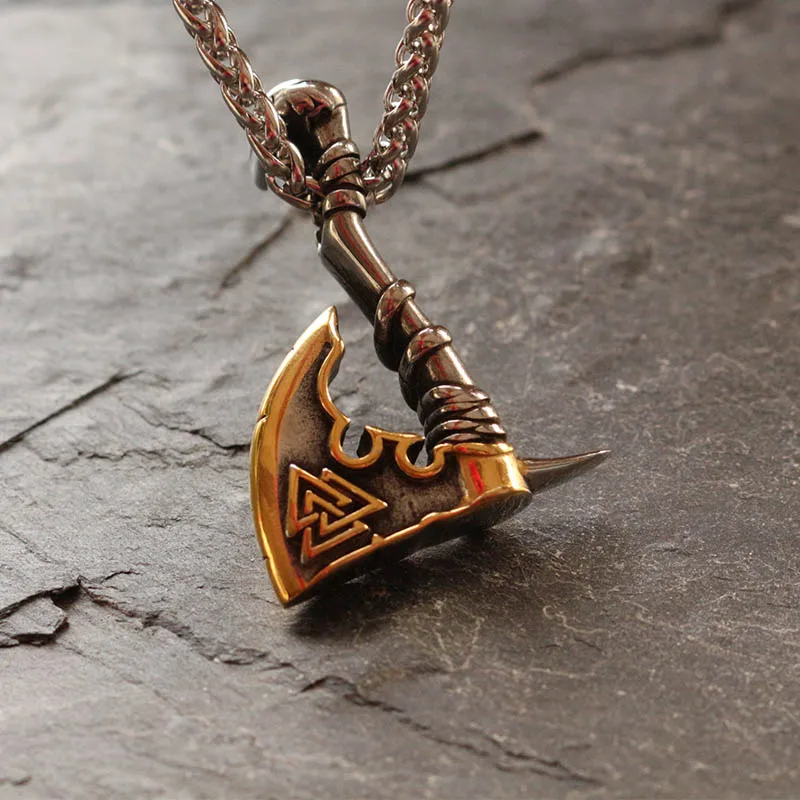 slavic warrior Necklace viking men axe pendant Triangle Valknut Pendant Stainless Steel Scandinavian Jewelry