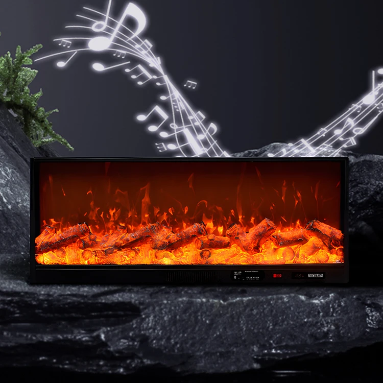 Bluetooth Music Fireplace 1000 Mm Modern HomeInserts with Glass Realistic LED Electric Flame Touch Control for Room  Decorative