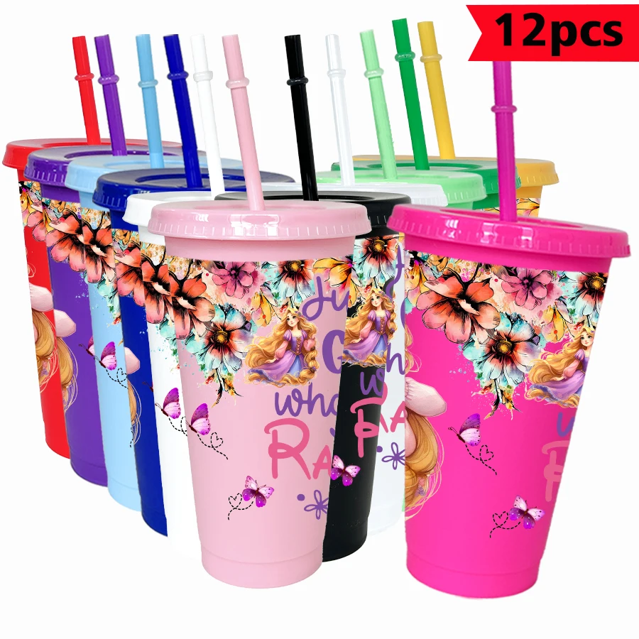 

12pcs/pack Disney Rapunzel flower 26oz multicolor plastic water cup party drinkware birthday/back to school gift