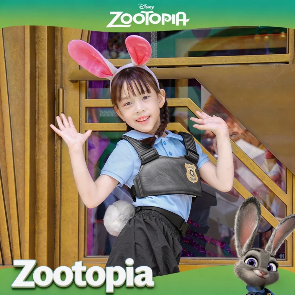 

Оригинальный набор из 3 предметов Disney Zootopia: повязка на голову, жилет, пояс, костюм Джуди Хоппс для женщин, наряд для Хэллоуина, косплей-вечеринки, игрушки