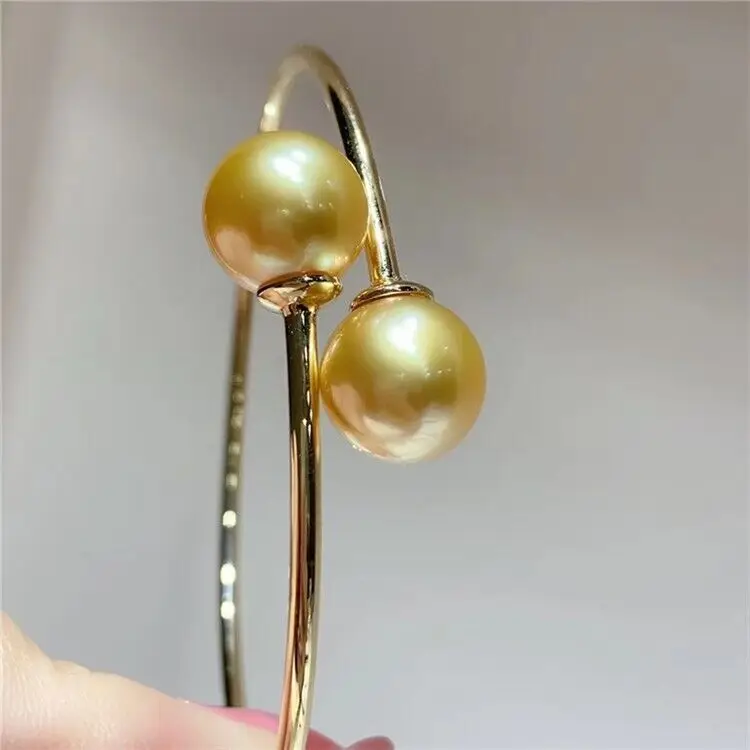 رائع ضخم AAAAA 10-11 ملم جنوب البحر الذهبي جولة المرأة سوار اللؤلؤ 925 الفضة