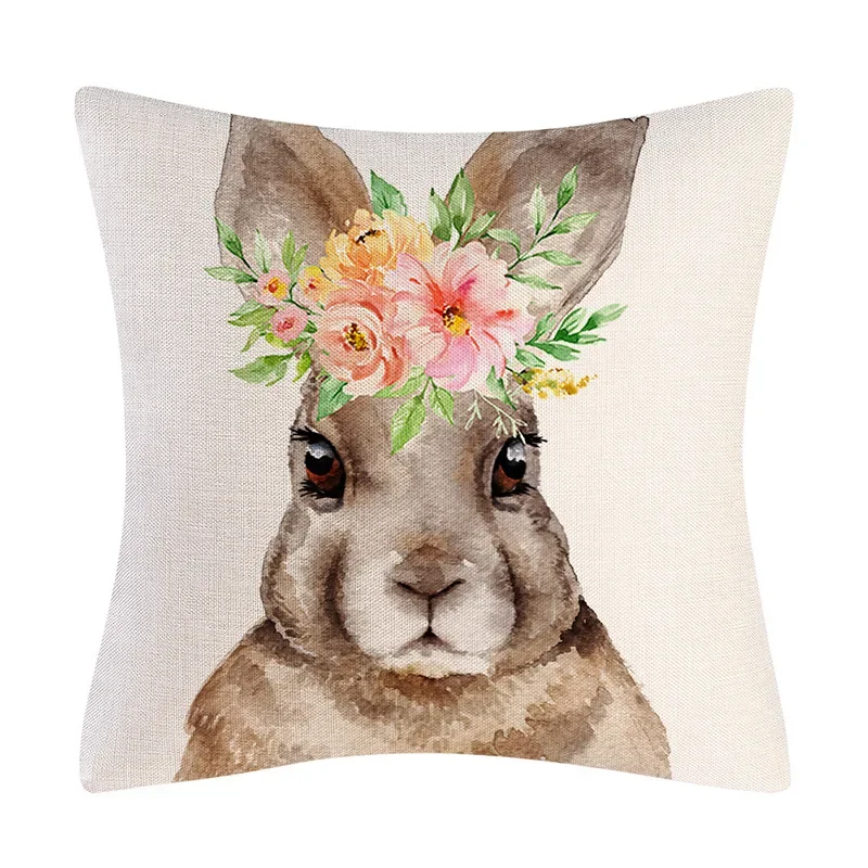 Happy Easter Cushion Cover Bunny Eggs Printed Pillow Cover Easter Rabbit Printed Pillowcase Home Decorative Throw Pillow Case