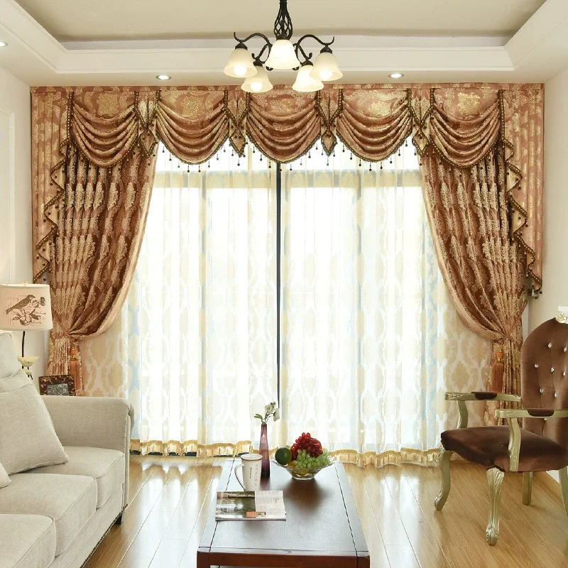 European Luxury Curtains for Living Room Bedroom Gold Jacquard Embroidered Curtain Tulle Windows Home Decor Blackout Custom Size