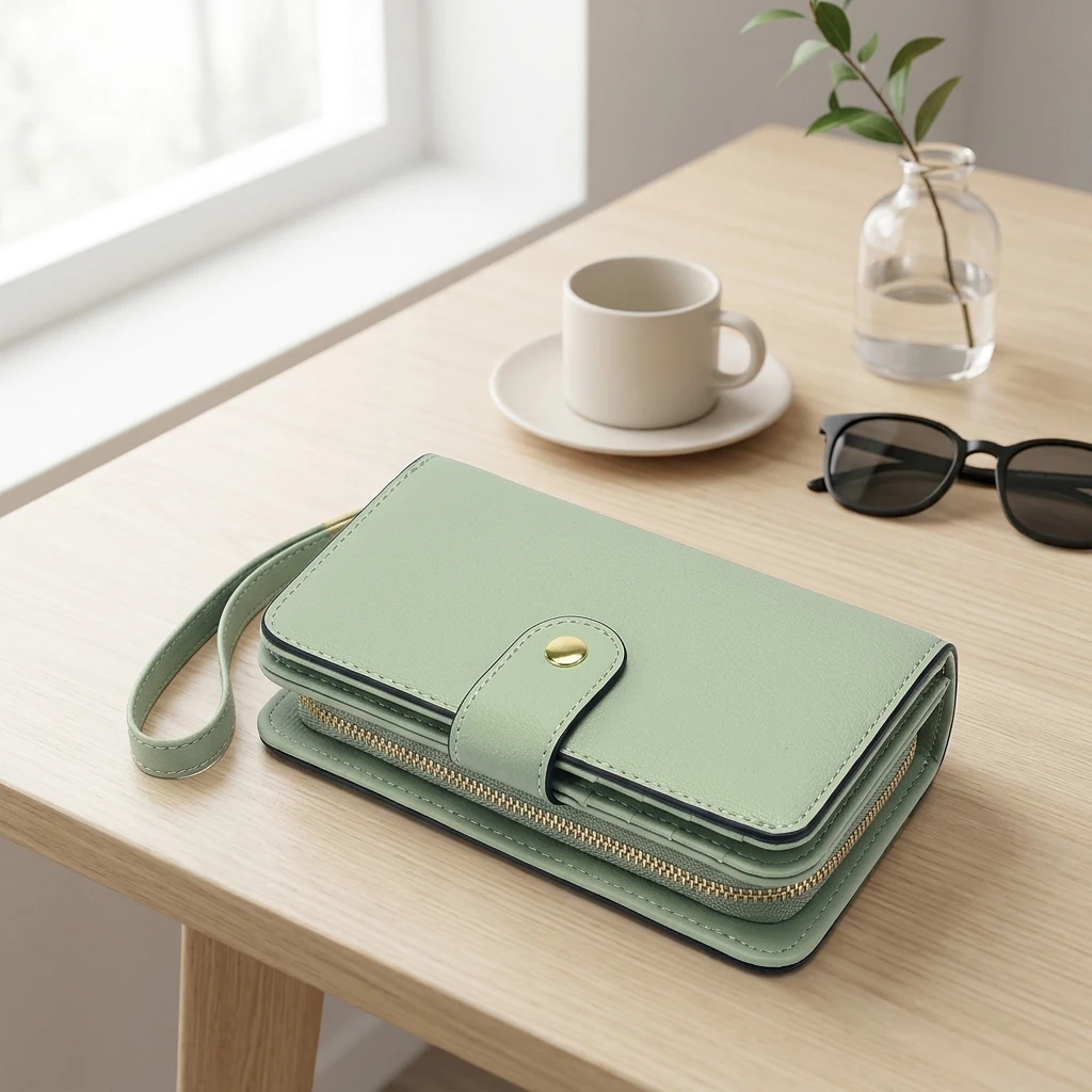 Women Short Wallet With Zipper And Snap Button Multi Card Slots Simple Style For Daily Use
