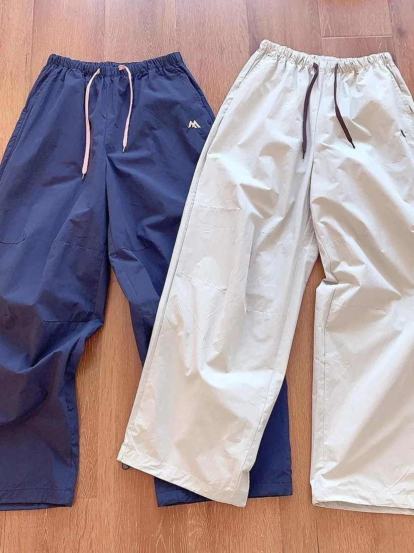 

Спортивные брюки Ele из хлопка с вышивкой, свободного кроя, прямые, с эластичным поясом, для пар, повседневная одежда