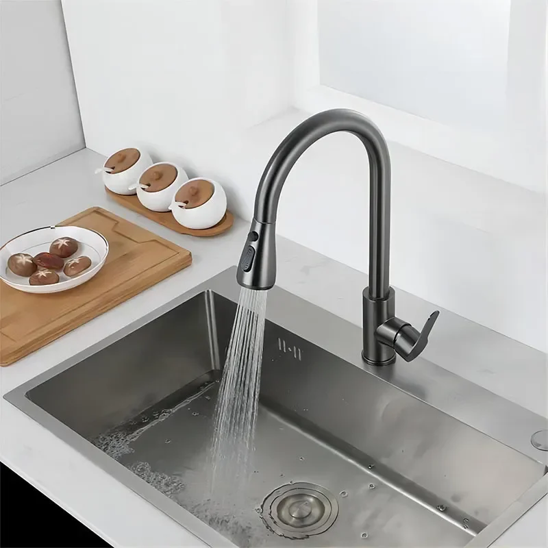 for 304 Stainless Steel Brushed Vegetable Basin Double Sink Universal Rotary Pull Kitchen Multi Functional Hot and Cold