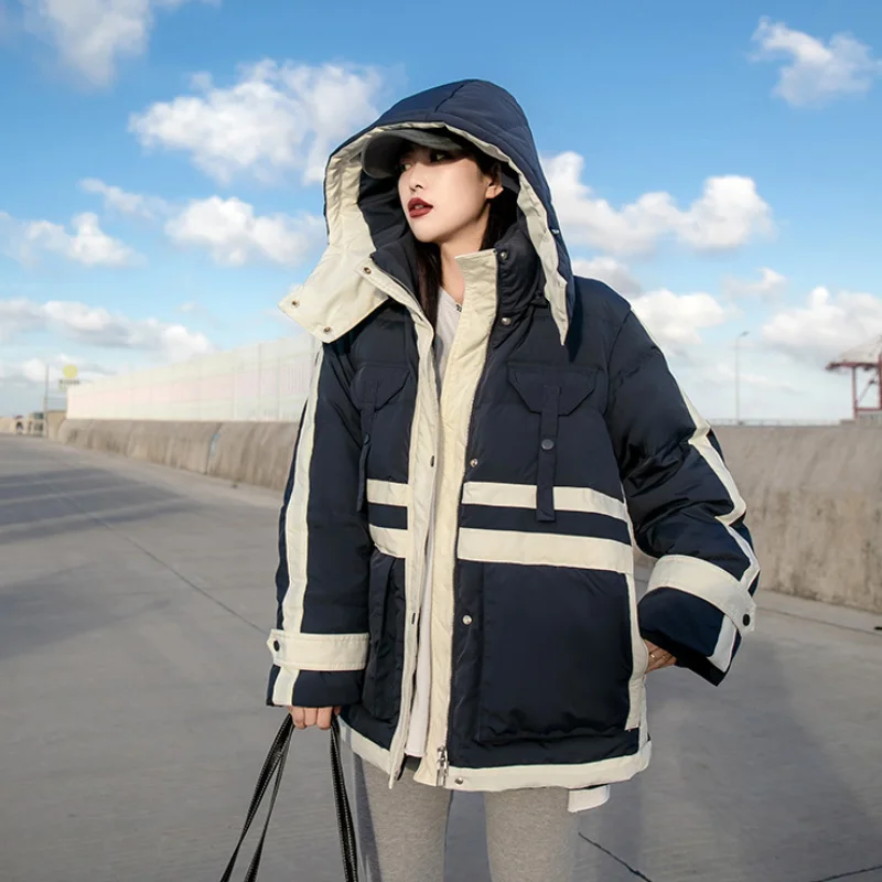 White Duck Down Jacket for Women, Loose, Versatile Hooded Parkas, Street Fashion, Casual, High-end, 90, Winter