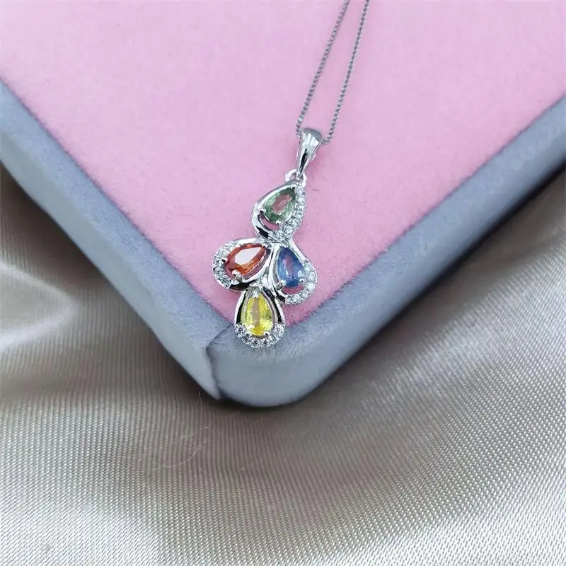 

ZECAA Fine Jewelry Woman Sapphire Pendant With Natural Sapphire Gemstone 3*5mm Silver Lady Tourmaline Pendant Jewelry For Girl