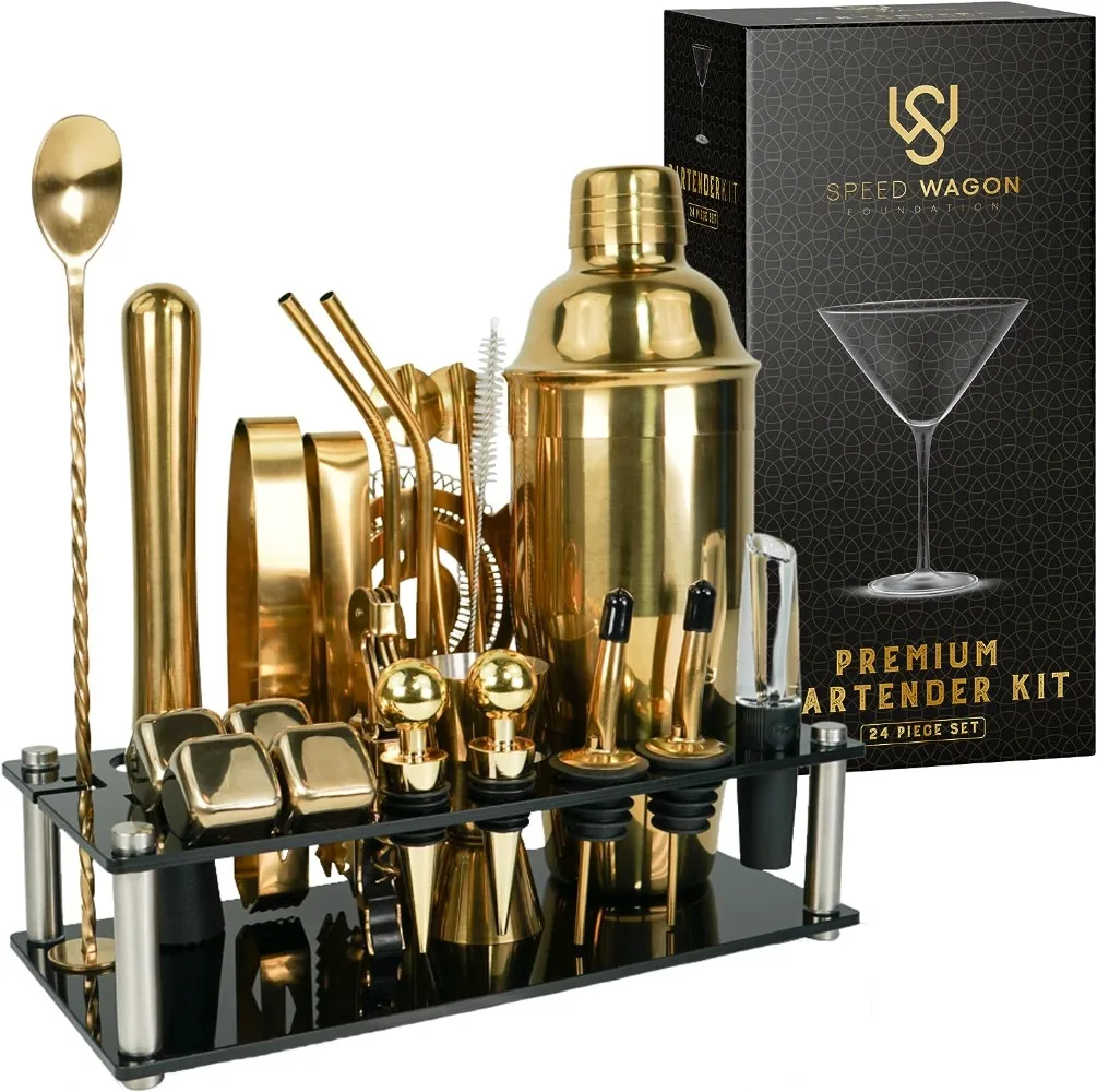 

Mixology Bartender Kit – 24 Piece Silver Cocktail Shaker Essential Home Bar Accessories