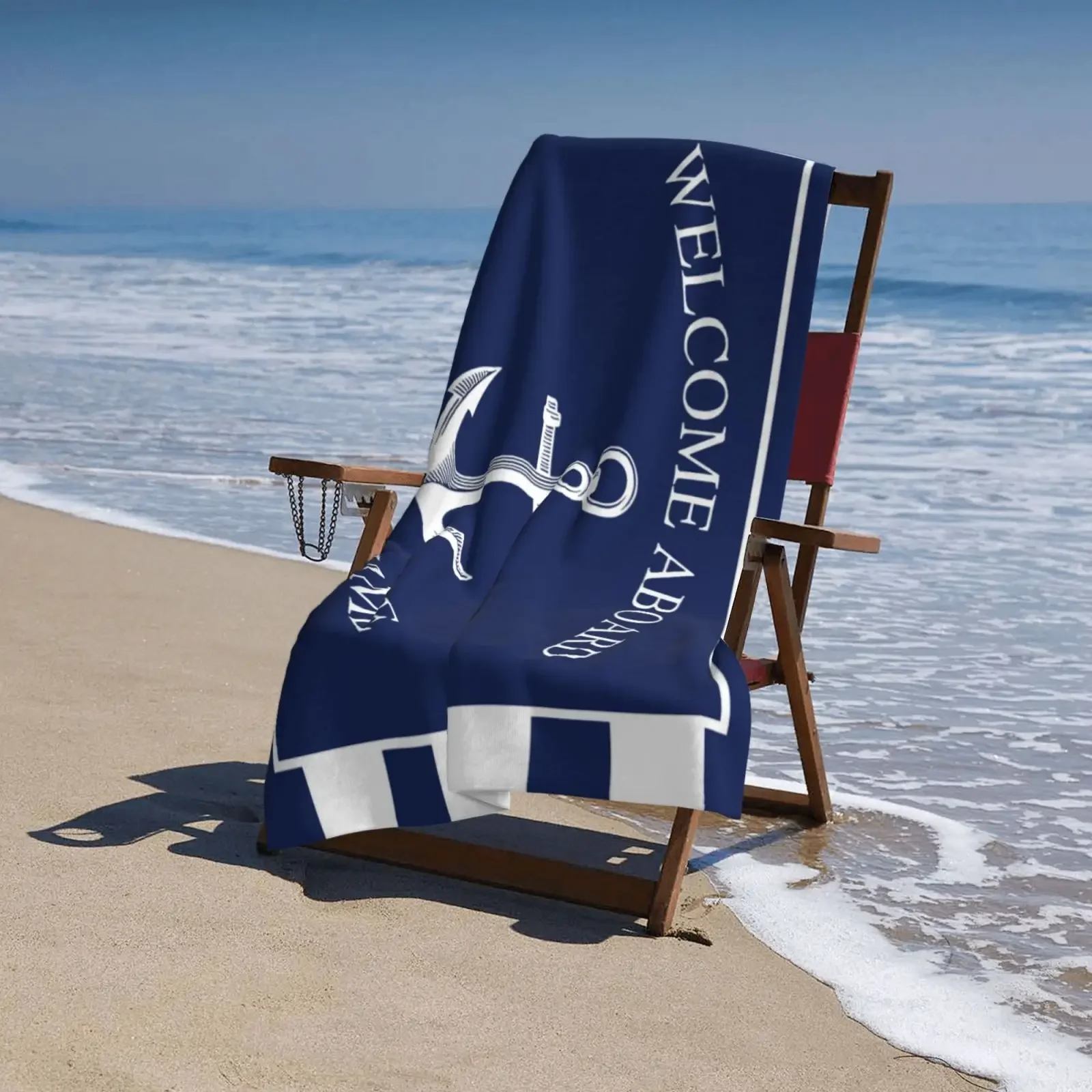 Custom Boat Name Dark Blue Bath Towel,Boat Decoration Anchor,Bathroom Bath Towels, Beach Towel 70X140cm Beach Blanket Sand Free