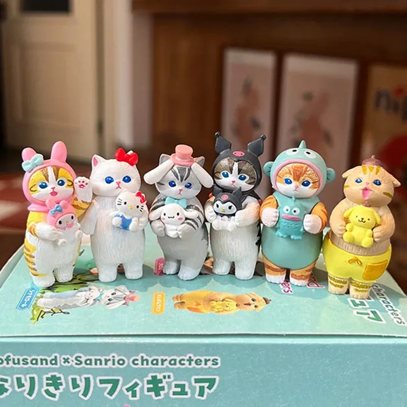 Sanrio figuras mofusand tubarão gato caixa cega kuromi minha melodia personagem figuras brinquedo ornamentos bonecas fãs crianças presente