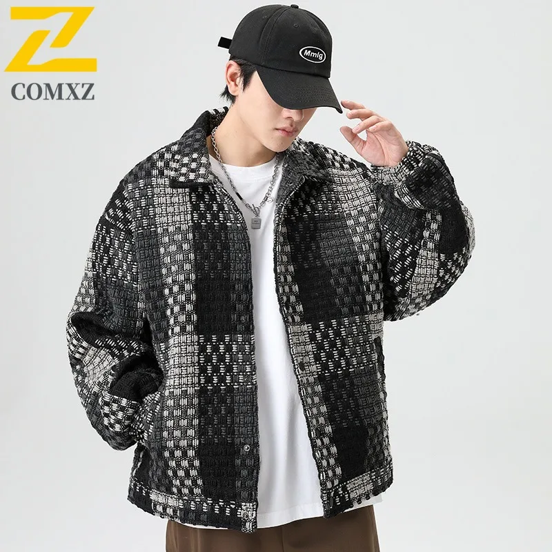 

COMXZ Luxury Jacket Men 2025 Turndown Collar lattice design Windproof Workwear Trendy Outdoor Hiking lightweight Windbreaker
