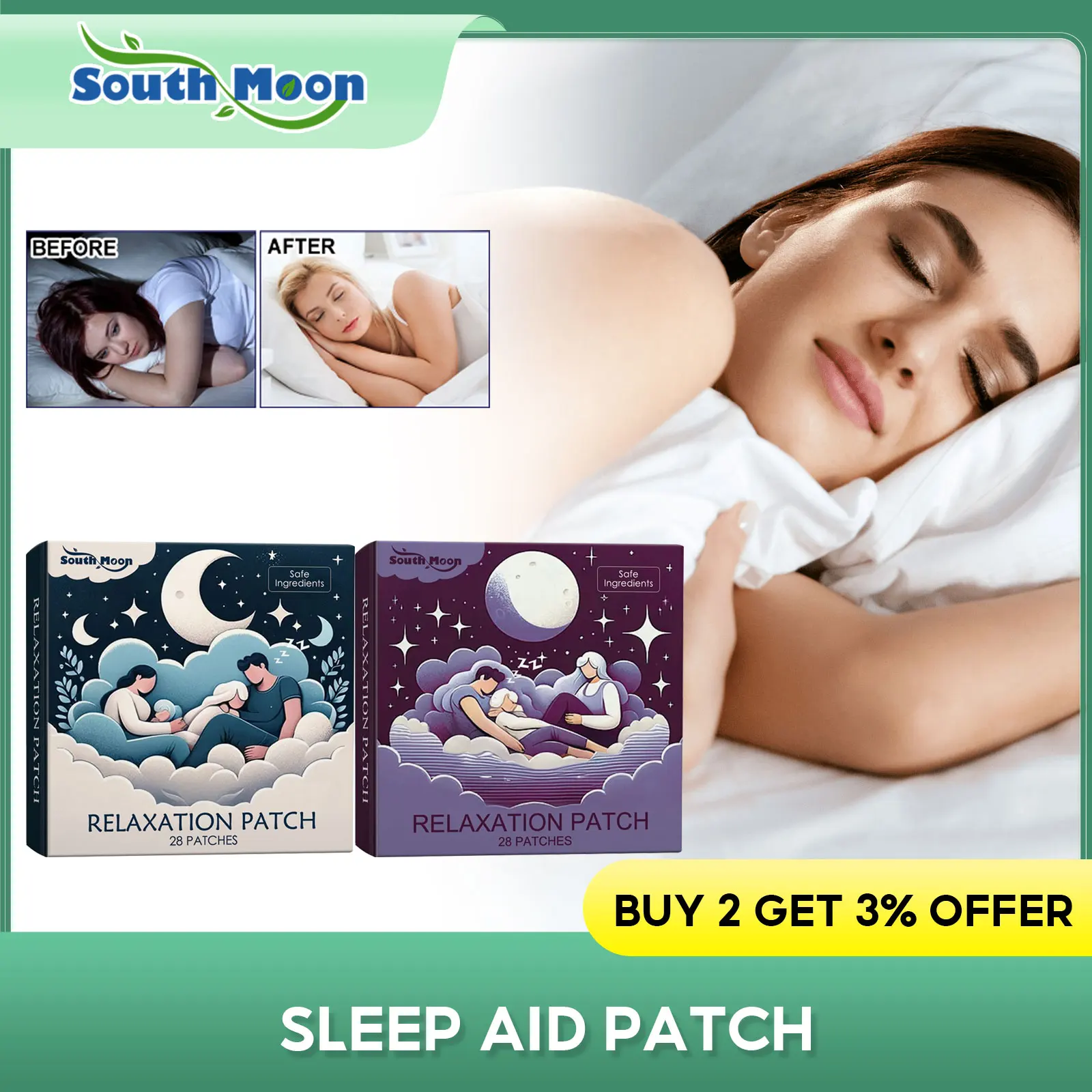 

South Moon Anti Insomnia Patch Relieve Nighttime Dreaminess Stress Headache Neurasthenia Sooth Promote Sleep Brain Relax Sticker
