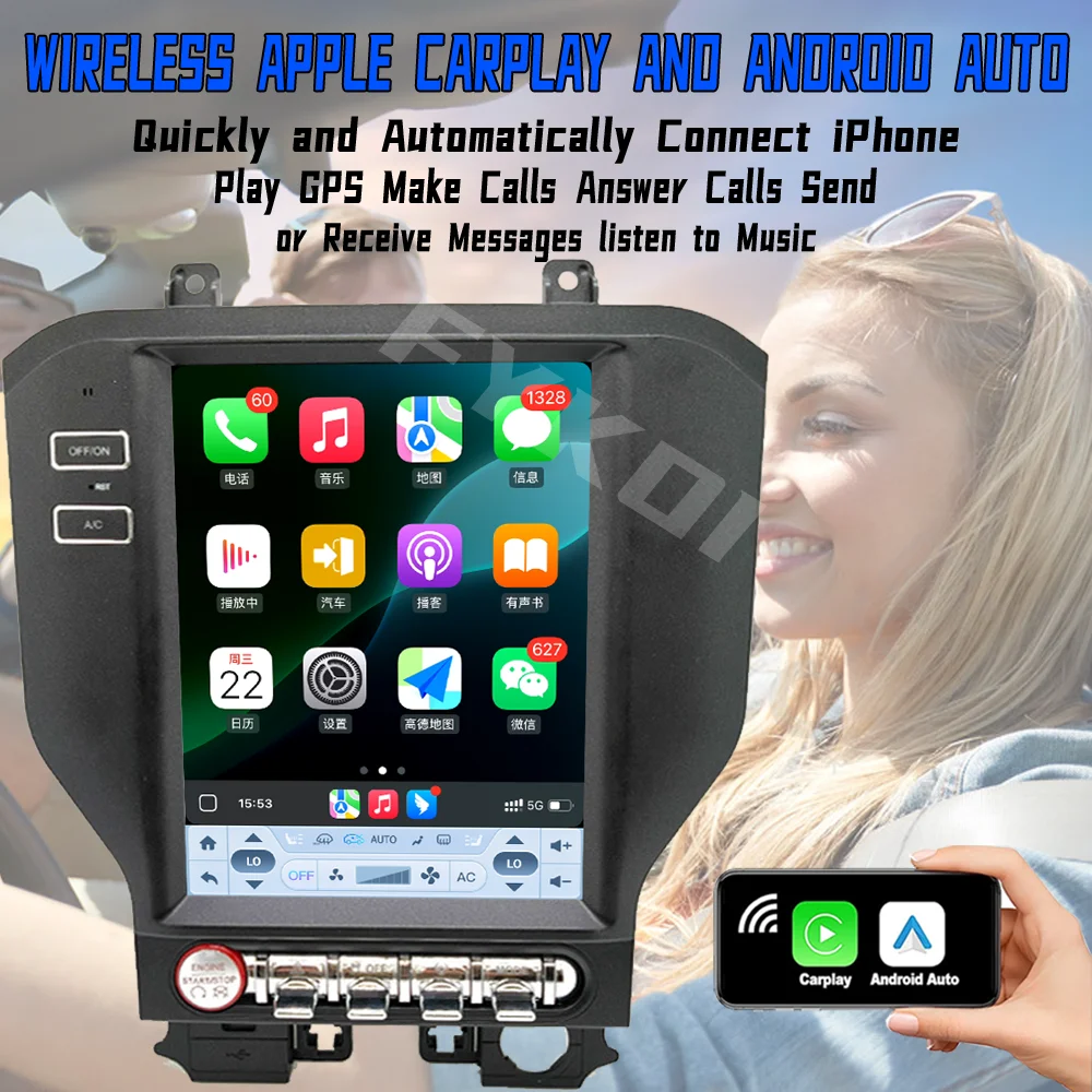 10.4 بوصة أندرويد 15 لفورد موستانج 6 VI S550 2015-2022 مشغل الوسائط المتعددة Carplay Auto GPS الملاحة 4G بلوتوث DSP ستيريو واي فاي