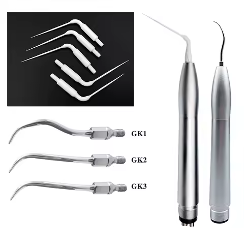Dental Air Scaler Handpiece with 5pcs Sonic Tips Endo Irrigation Tip Scaling Tips Dentistry Tool