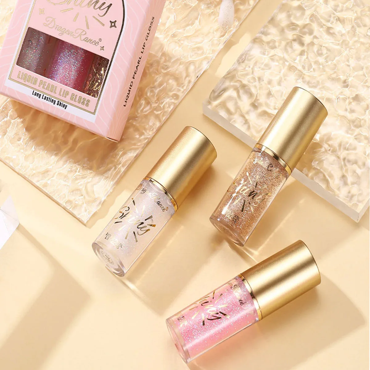 Spiegel Parelmoer Lip Nectar Lip Lip Lip Glazuur Set Glitter Vochtinbrengende Fijne Glitter Drievoudige Kleur Lipgloss Set