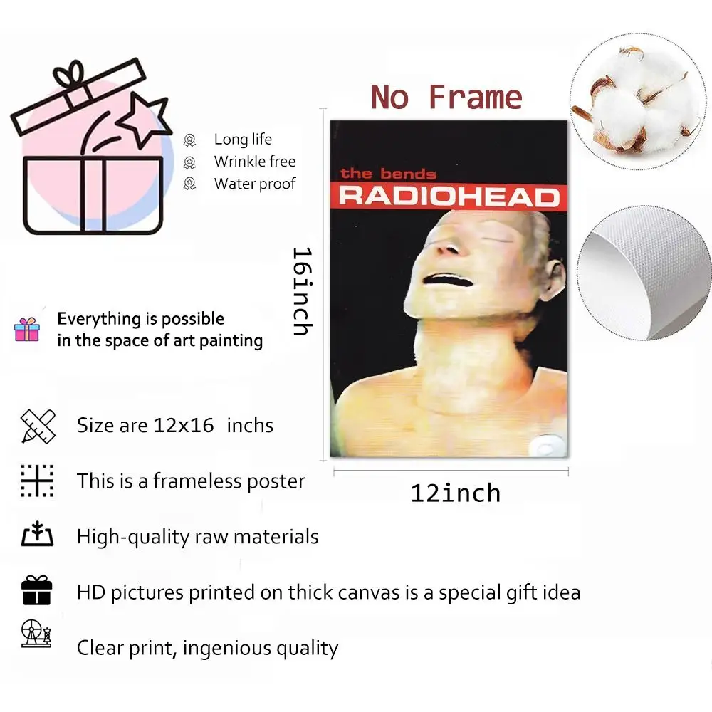 The Bends Hot Rock Music Album Cover صورة المغني الفرقة Radiohead اللوحة الخط قماش المشارك: تجعد الحرة مقاوم للماء #6