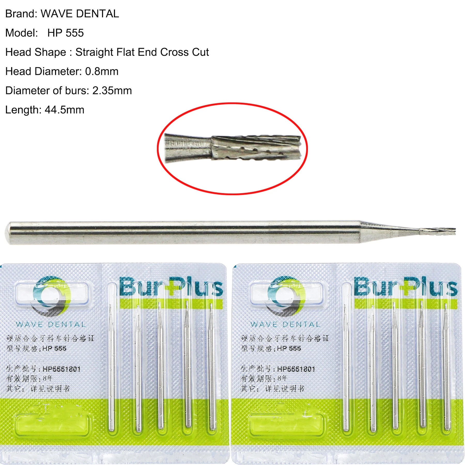 

10PCS Wave Dental Bur HP555 Straight Fits Straight Low Speed Handpiece