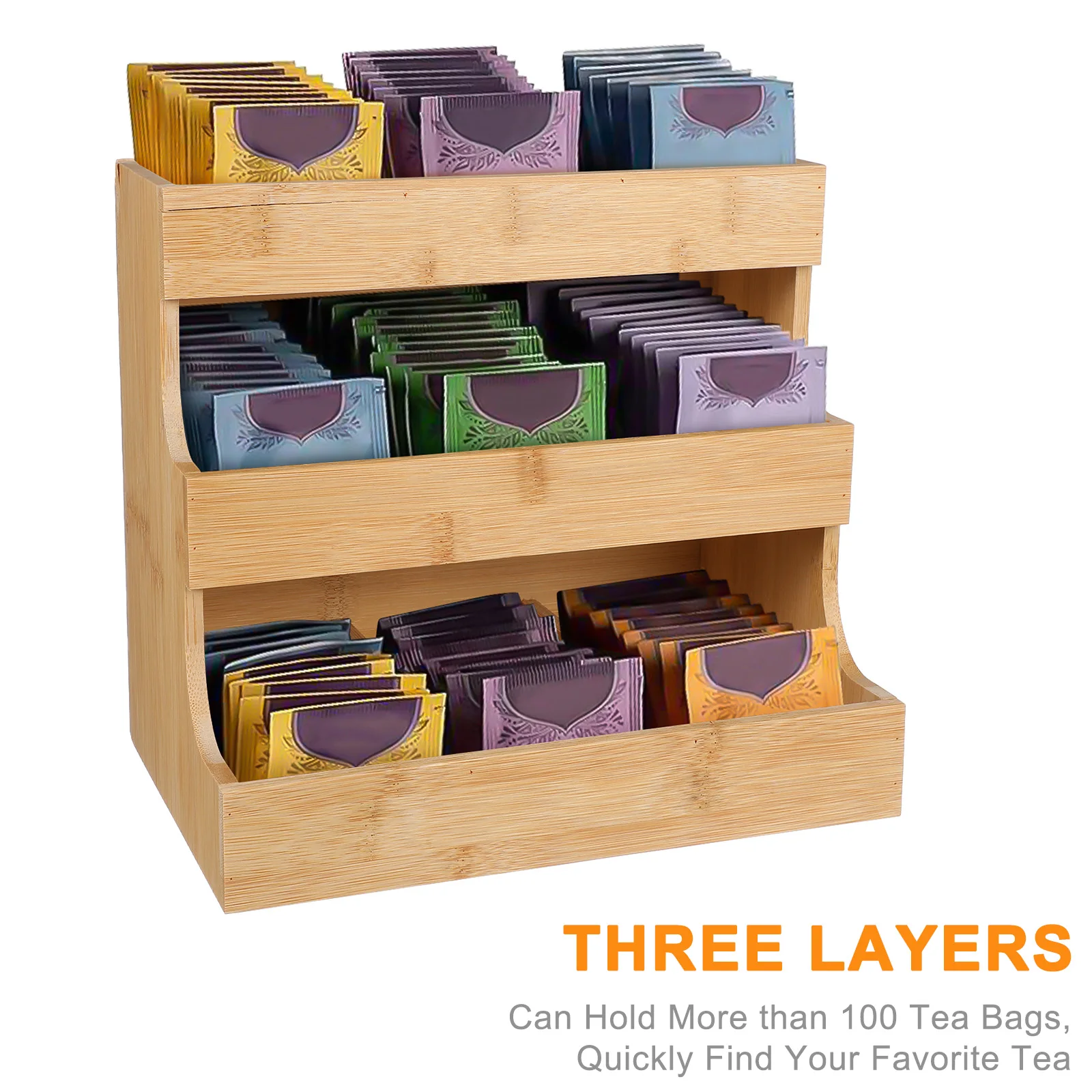 Wooden Coffee Bag Rack Tea Organizer Storage Shelf for Sugar Packets Bar Station Kitchen Countertop Holder Container