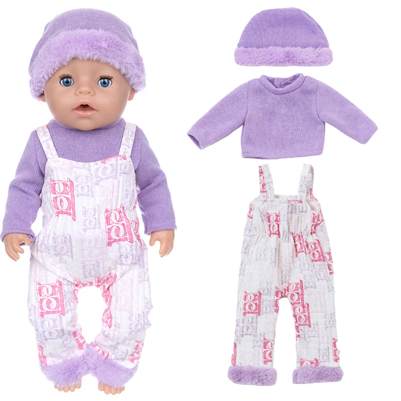 fit 43cm Baby Doll Clothes Overall Strap Pant Hat Set for 16