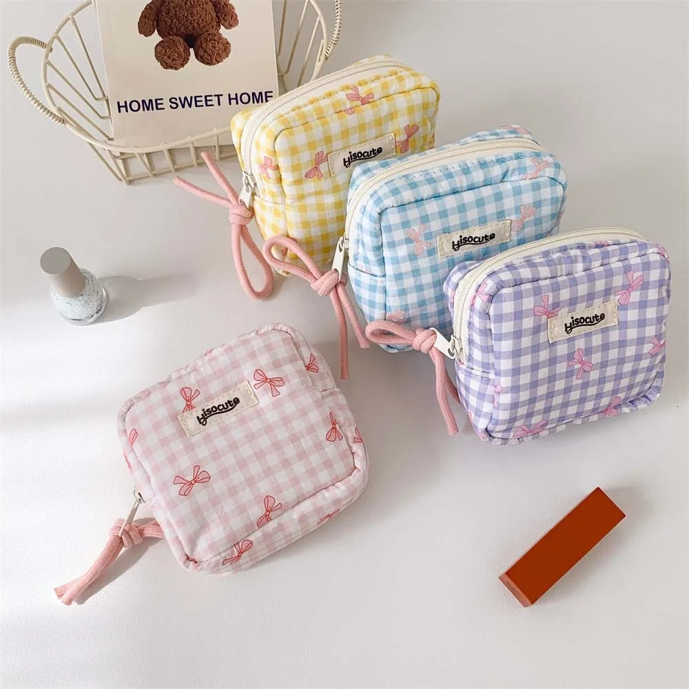 Portable Makeup Brush Storage Bow Cosmetic Bag Cosmetic Case Large Capacity Bow Makeup Bag Handbag Zipper Cloth Coin Purse Lady