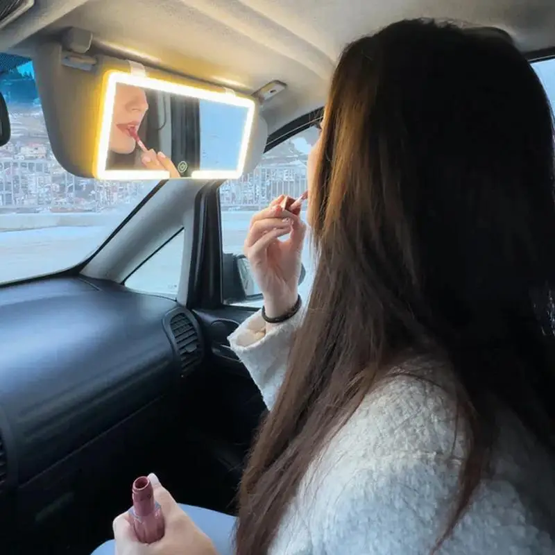 車内ミラー サンバイザー プレート LED HD 化粧鏡 女性用 充電式 補助光付き 汎用 薄型 バニティミラー